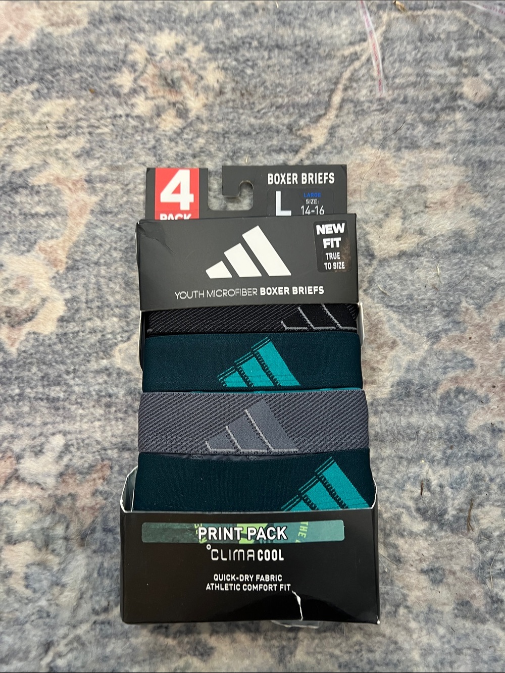 adidas Youth Boxer Briefs Pack - Teal & Gray